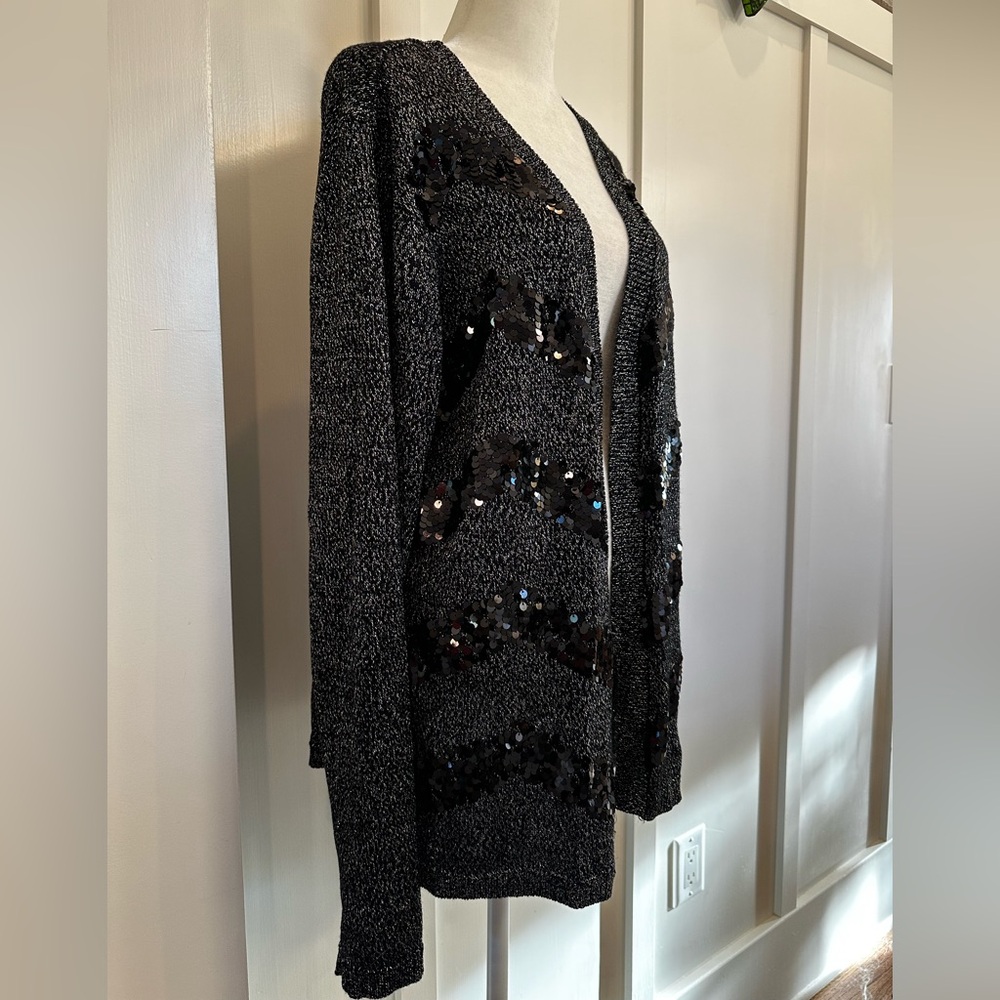 Dana Buchman Black Open Cardigan withChevron Sequin Design, XL, EUC
